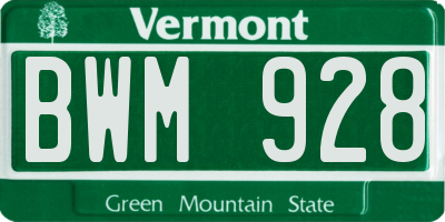 VT license plate BWM928