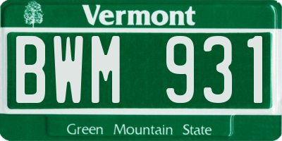 VT license plate BWM931