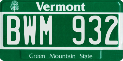 VT license plate BWM932