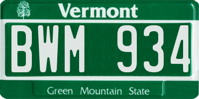 VT license plate BWM934