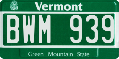 VT license plate BWM939