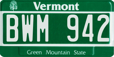 VT license plate BWM942