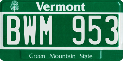 VT license plate BWM953