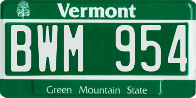 VT license plate BWM954
