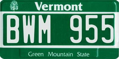 VT license plate BWM955