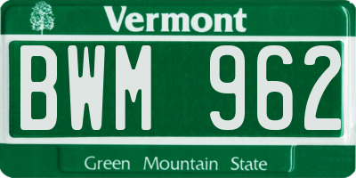 VT license plate BWM962