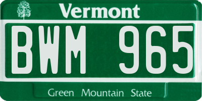 VT license plate BWM965