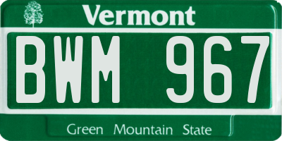 VT license plate BWM967