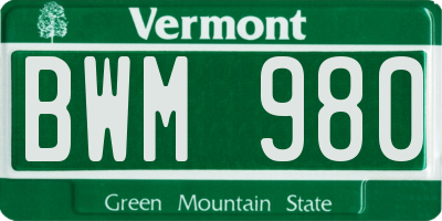 VT license plate BWM980