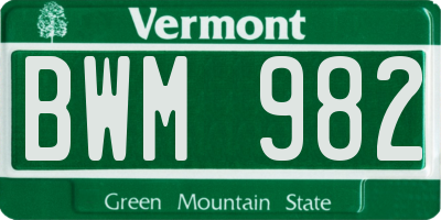 VT license plate BWM982