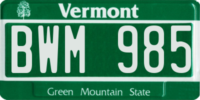 VT license plate BWM985