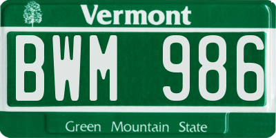 VT license plate BWM986