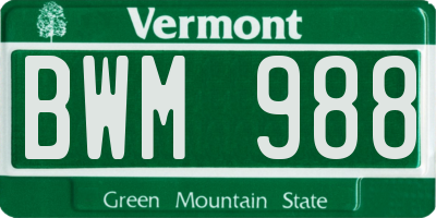 VT license plate BWM988