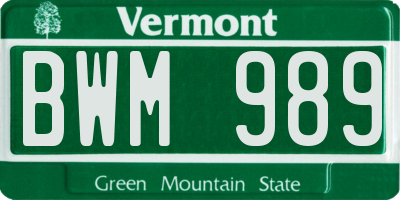 VT license plate BWM989