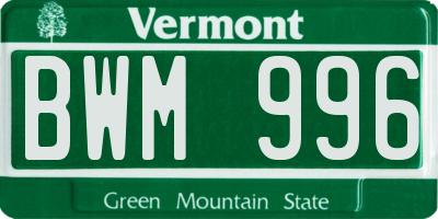 VT license plate BWM996