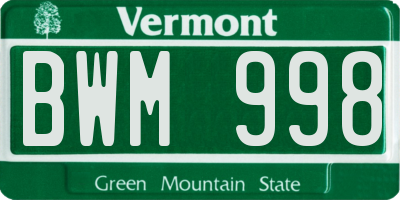 VT license plate BWM998