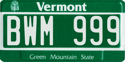 VT license plate BWM999