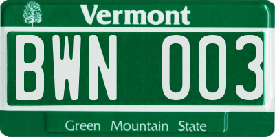 VT license plate BWN003