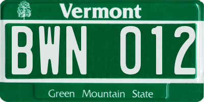VT license plate BWN012