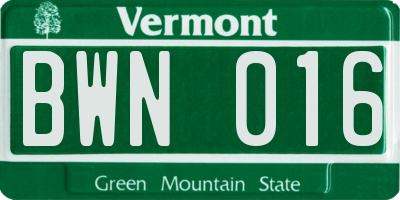 VT license plate BWN016