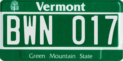 VT license plate BWN017