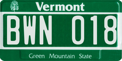 VT license plate BWN018