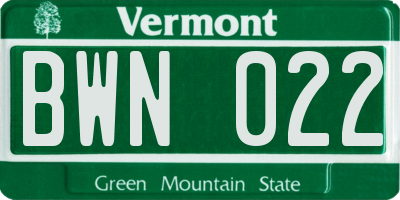 VT license plate BWN022