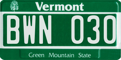 VT license plate BWN030