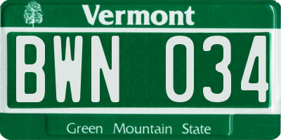 VT license plate BWN034