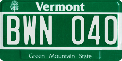VT license plate BWN040