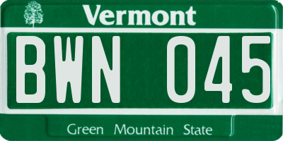 VT license plate BWN045
