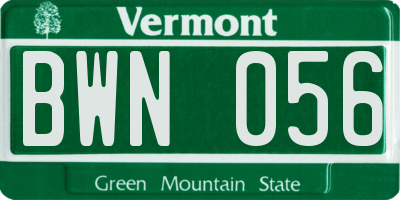 VT license plate BWN056