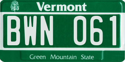 VT license plate BWN061