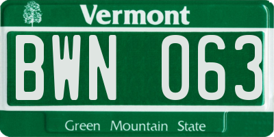 VT license plate BWN063