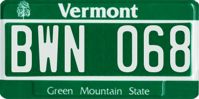 VT license plate BWN068