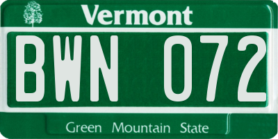 VT license plate BWN072