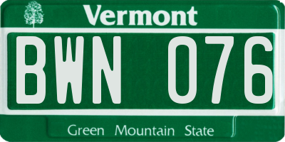 VT license plate BWN076