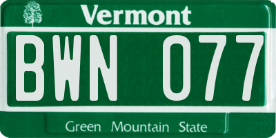 VT license plate BWN077