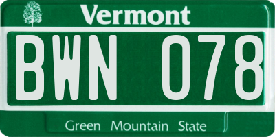 VT license plate BWN078