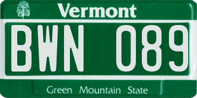 VT license plate BWN089