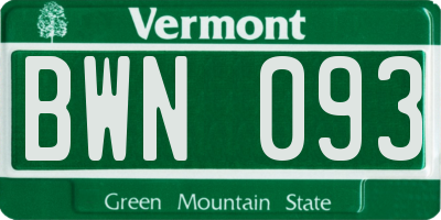 VT license plate BWN093