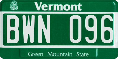 VT license plate BWN096