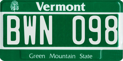 VT license plate BWN098