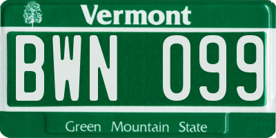 VT license plate BWN099