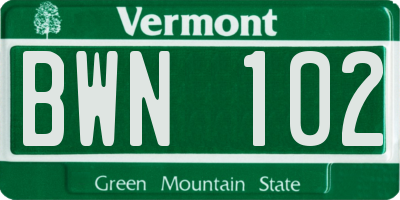 VT license plate BWN102