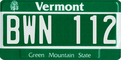 VT license plate BWN112