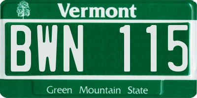 VT license plate BWN115