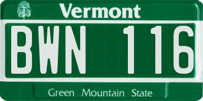 VT license plate BWN116