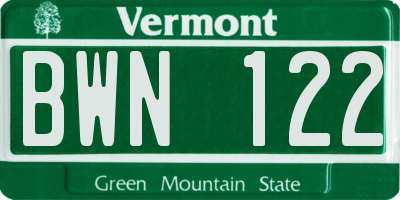 VT license plate BWN122