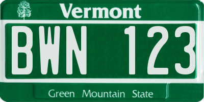 VT license plate BWN123